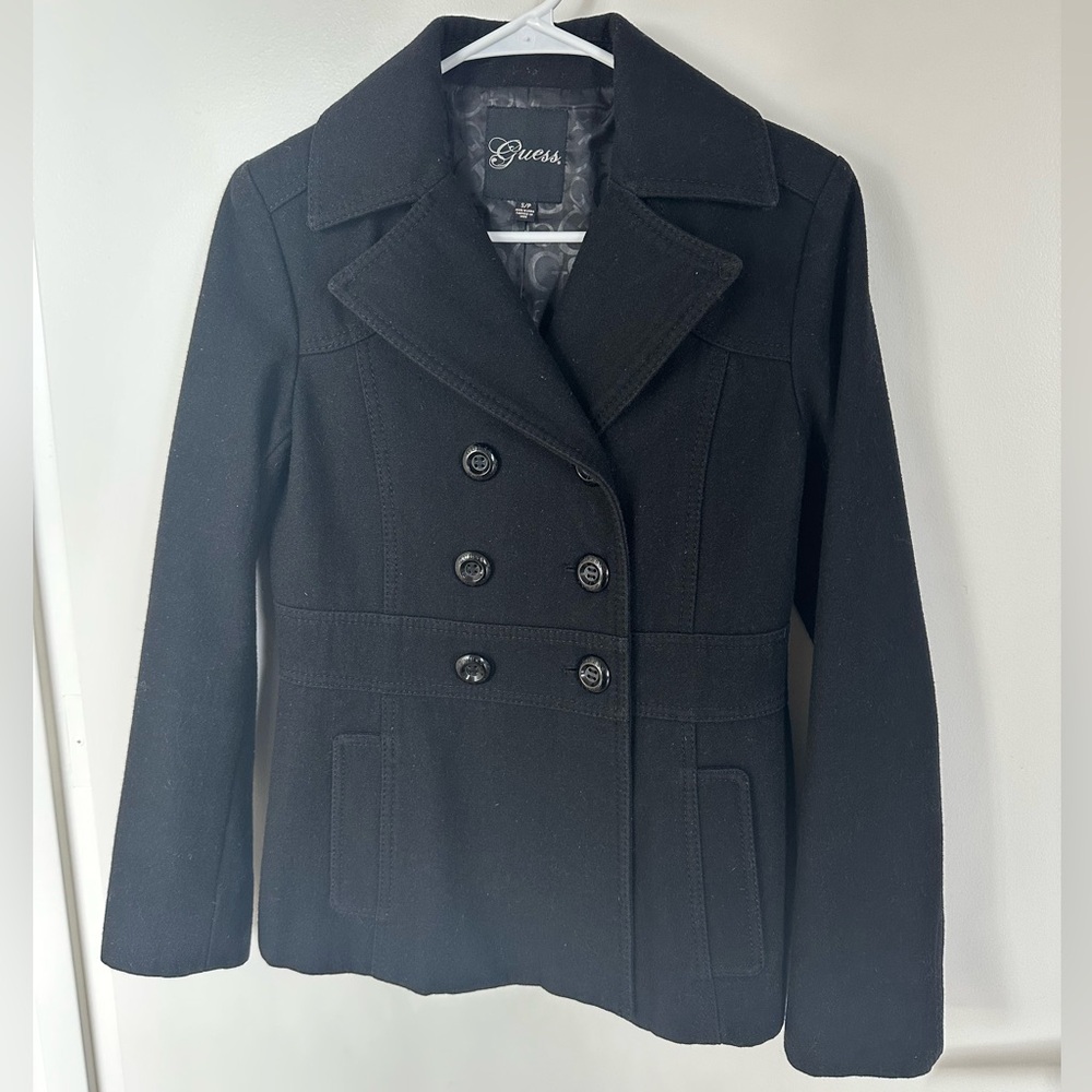 Guess Women's Black Double-Breasted Coat